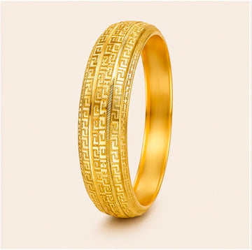 Greek key-inspired engraved pattern 22k Gold Bangle