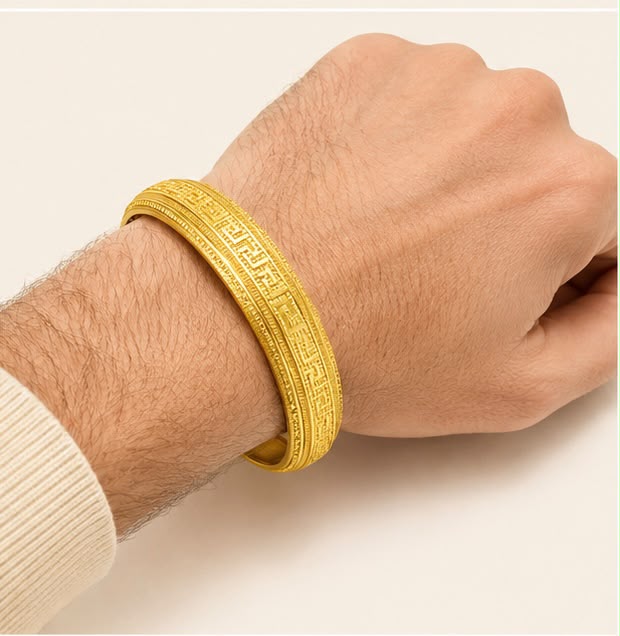 Versace-inspired Greek key 22k Gold Bangle