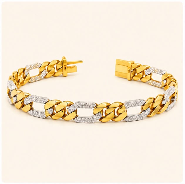 Two Tone Link 22k Gold Bracelet