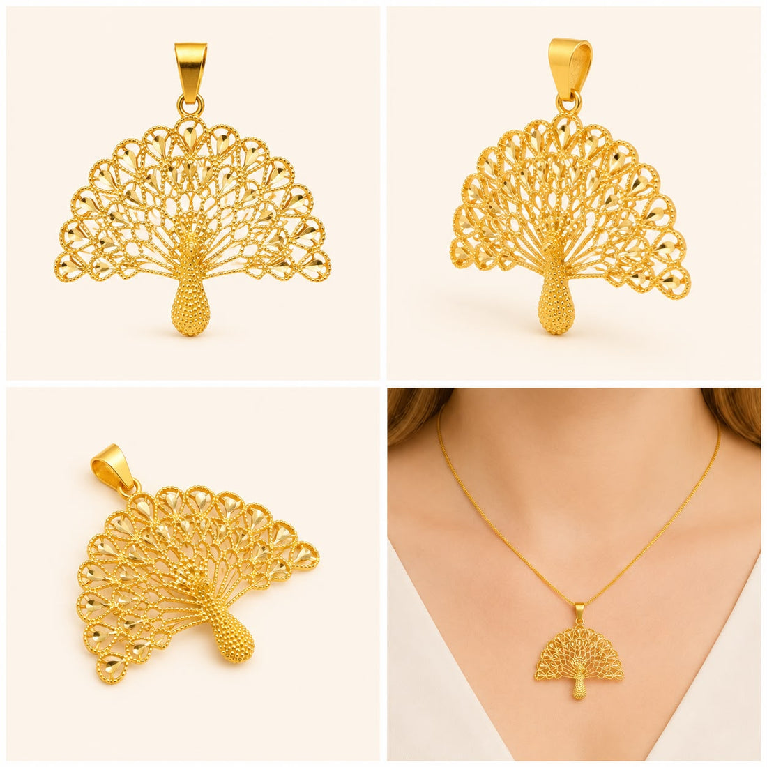 Ornate Peacock 22K Gold Pendant