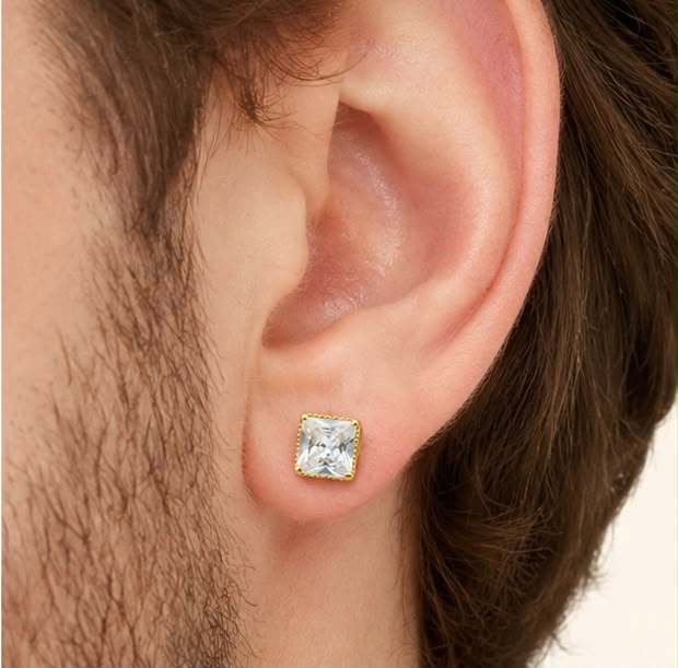 Square Stone 22K Gold Stud
