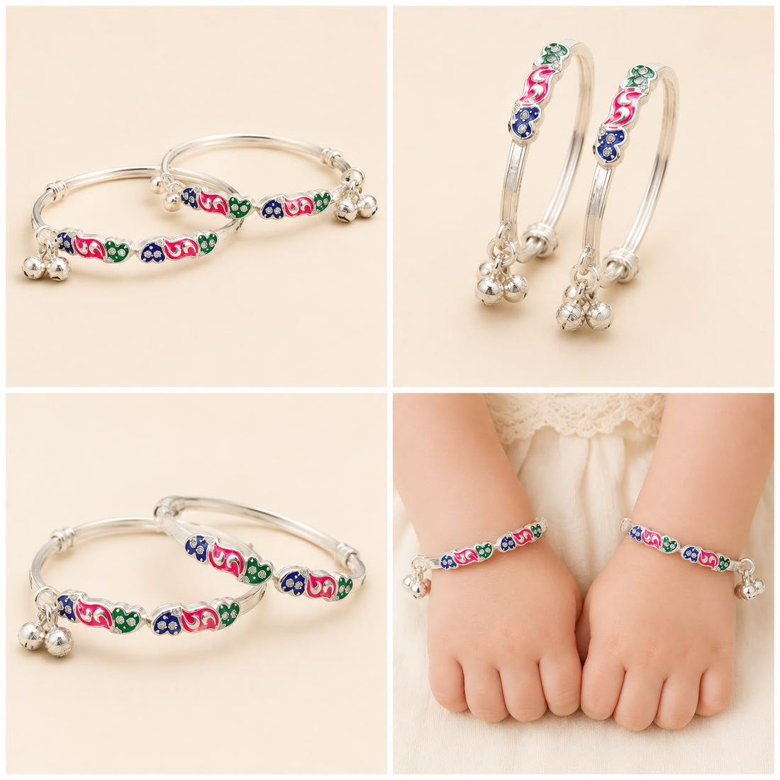 Multicolor Silver Kids Kada Pair