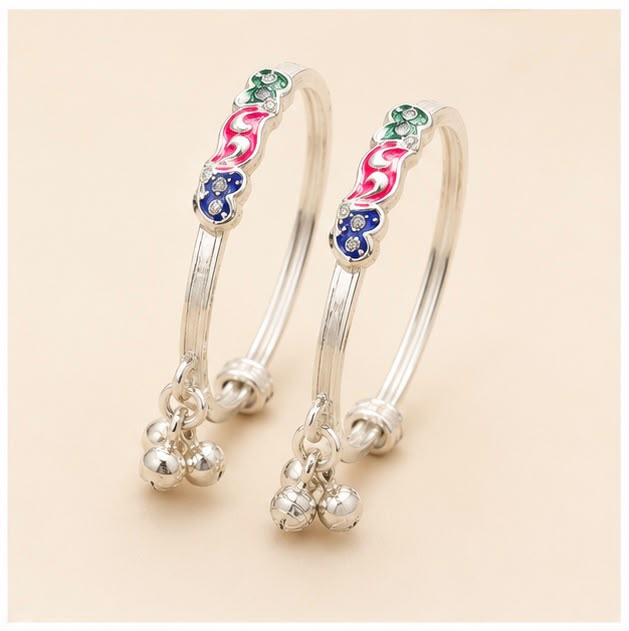 Multicolor Silver Kids Kada Pair
