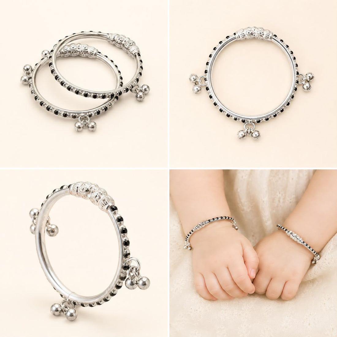 Classic Black Silver Kids Kada Pair