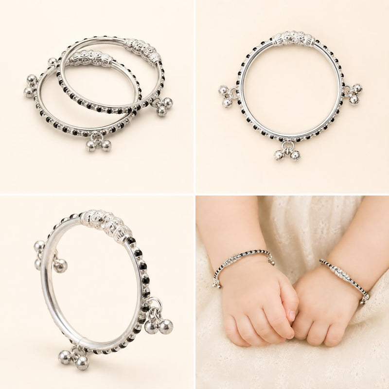 Classic Black Silver Kids Kada Pair