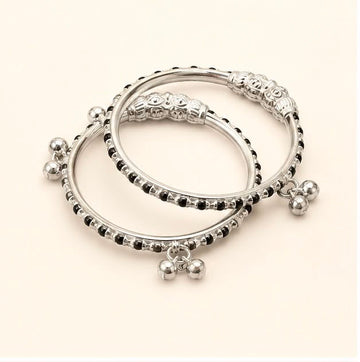 Classic Black Silver Kids Kada Pair