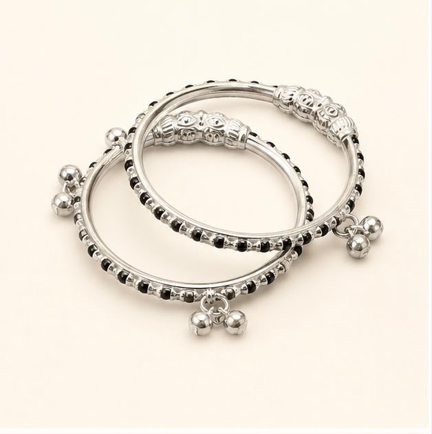 Classic Black Silver Kids Kada Pair