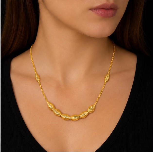 22K Gold Ribbed Bead Chain