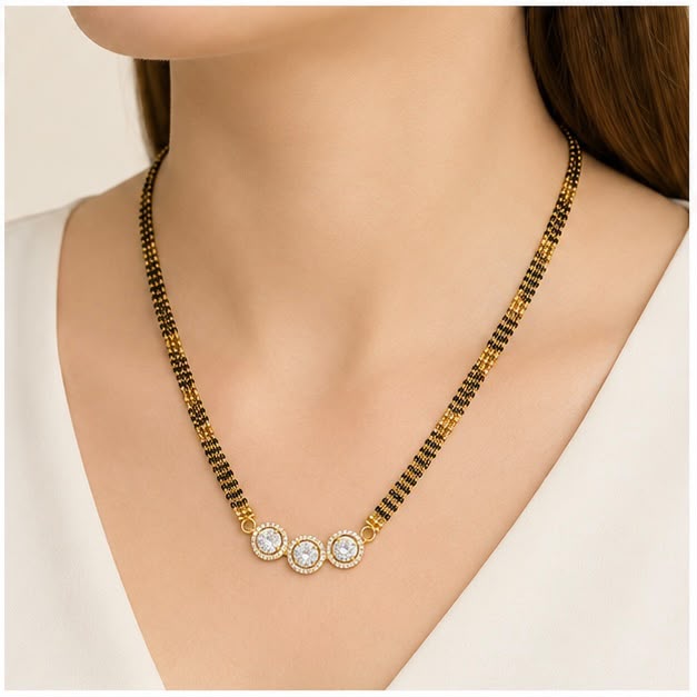Luxury Three Stone 22K Gold Mangalsutra