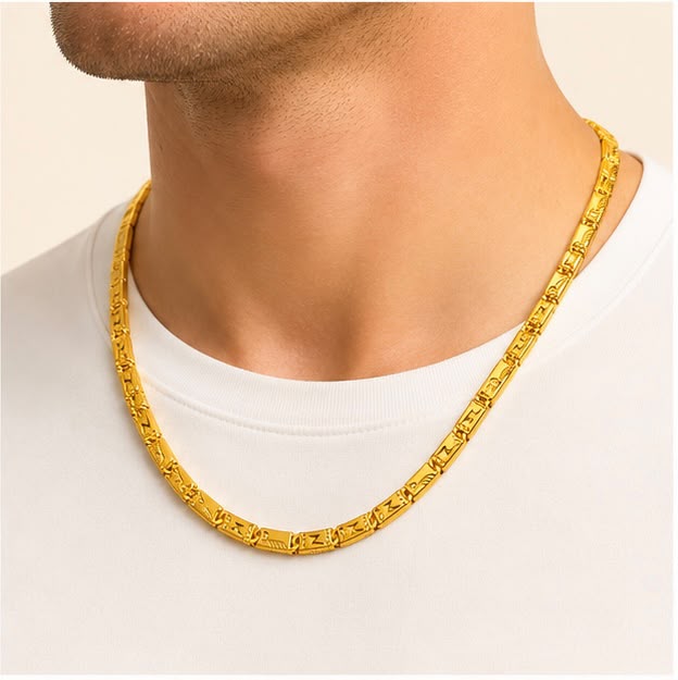 Engraved Bar Design 22K Gold Chain