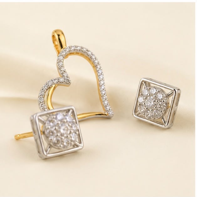Heart Charm Diamond  Pendant Set