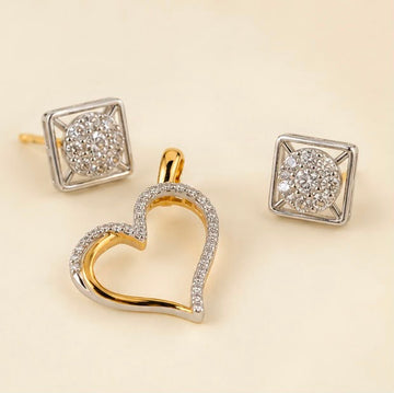 Heart Charm Diamond  Pendant Set