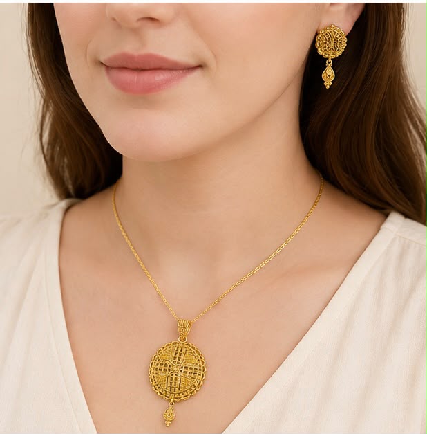 22K Gold Statement Pendant Set