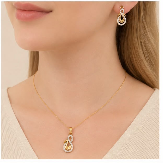 22K Gold Swan Infinity Pendant Set