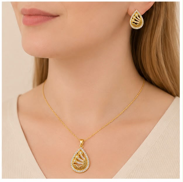 22K Gold Contemporary Pendant Set