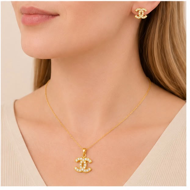 22k Gold Chanel-Inspired Pendant Set