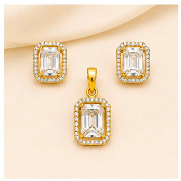 22K Gold Emerald-Cut Pendant Set