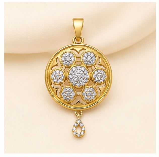 22K Gold Cluster Pendant Set