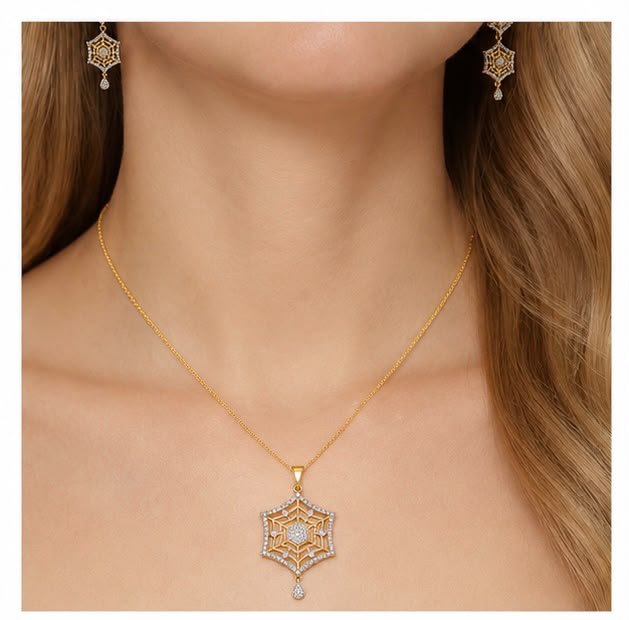 22K Gold Hexagon Pendant Set