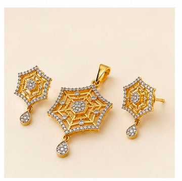 22K Gold Hexagon Pendant Set
