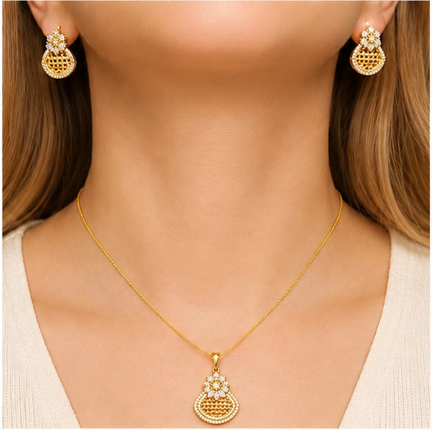 22K Gold Honeycomb Pendant Set