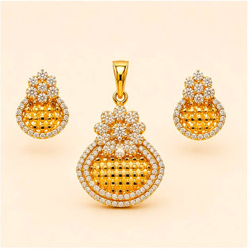 22K Gold Honeycomb Pendant Set