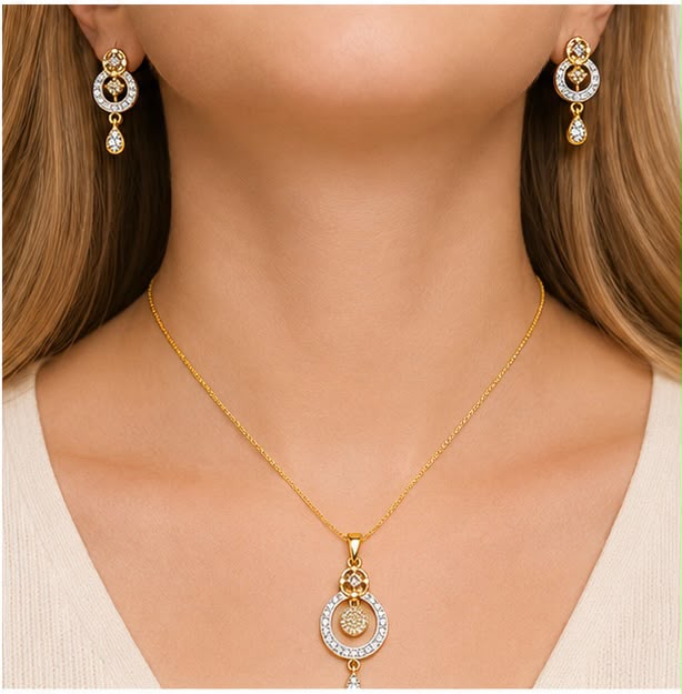 22K Gold Moon Cut Pendant Set