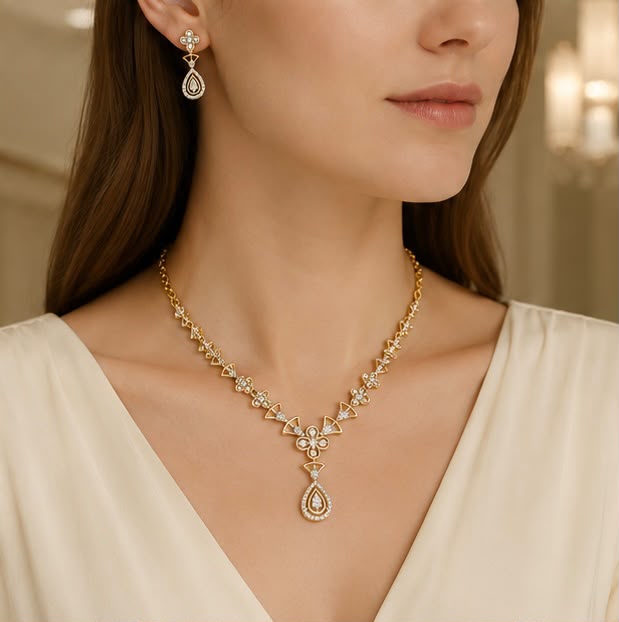 Diamond Teardrop Necklace Set