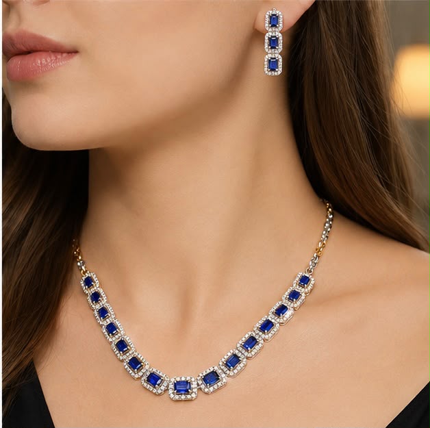 Royal Blue Sapphire Necklace Set
