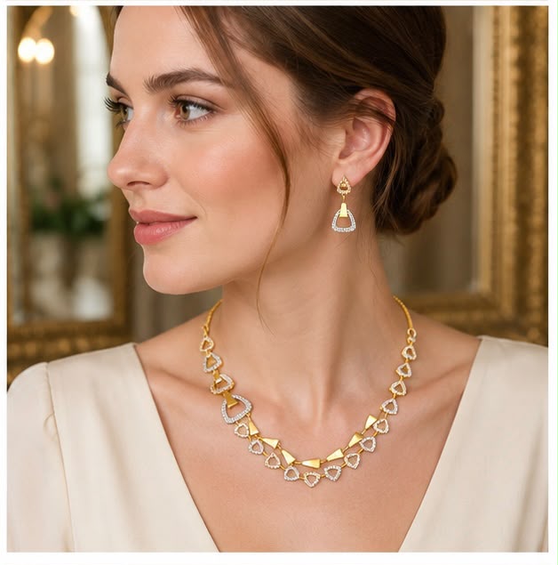 22K Gold Geometric Necklace Set
