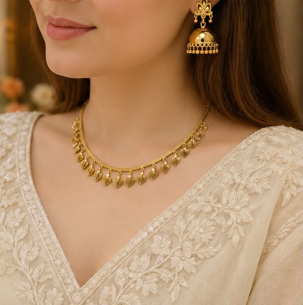 22K Gold Dangling Charm Necklace Set