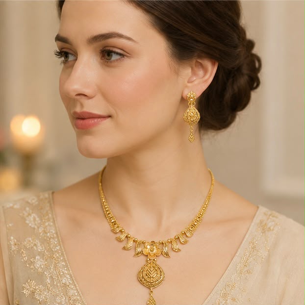 22K Gold Ornate Necklace Set
