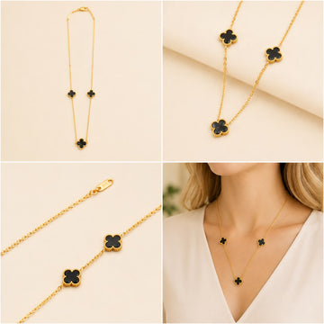 22K Gold Black Clover Chain