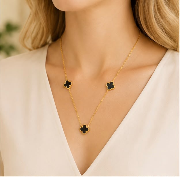 22K Gold Black Clover Chain
