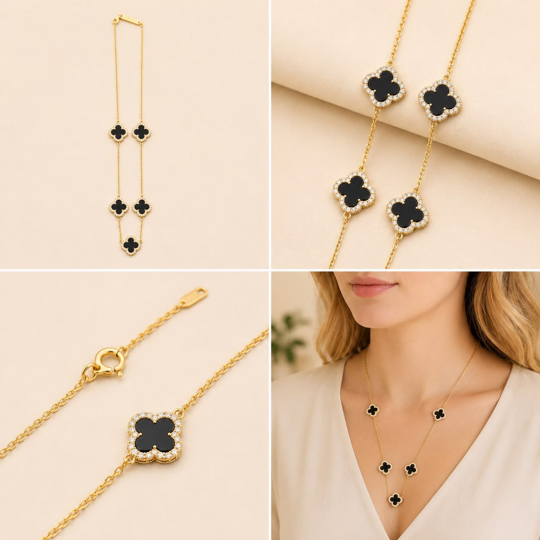 22K Gold Designer Clover Chain