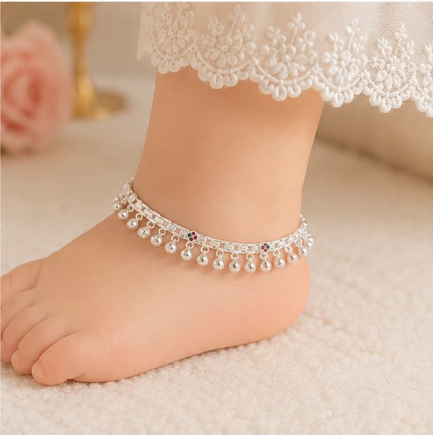 Silver Kids Bell Anklet