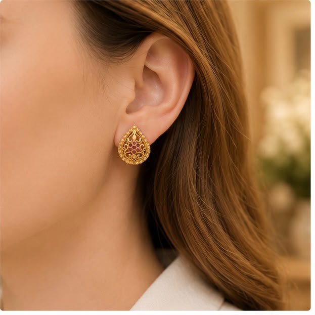 22K Gold Pear Earrings