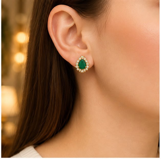 22K Gold Emerald Earrings