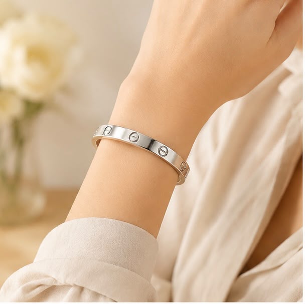 Cartier Style Silver Bangle