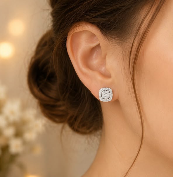 Cushion Halo Diamond Studs