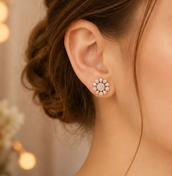 Rose Gold Diamond Flower Studs