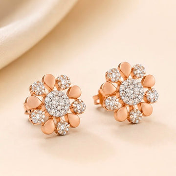 Rose Gold Diamond Flower Studs