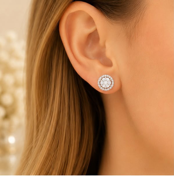 Round Halo Diamond Studs