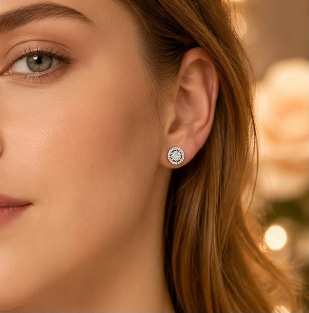 Fine Halo Diamond Stud Earrings