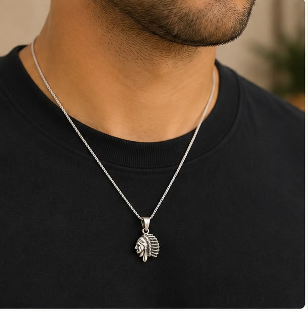 Silver Native American Chief Pendant
