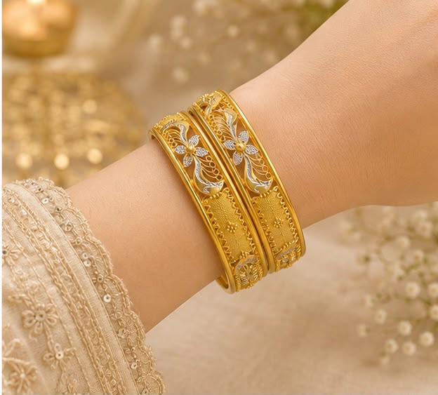 Open Cut Elegant 22k Gold Women Bangle set