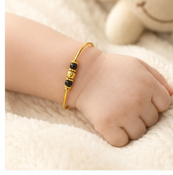 Black Beaded 22k Gold Baby Bangle