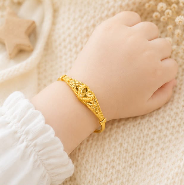 Heart Engraved 22k Gold Kid Bangle
