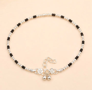 Black Bead Silver Anklet 925 Sterling