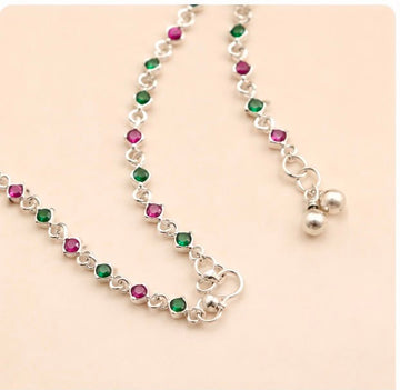 Luxe Gemstone Silver Anklet 925 Sterling